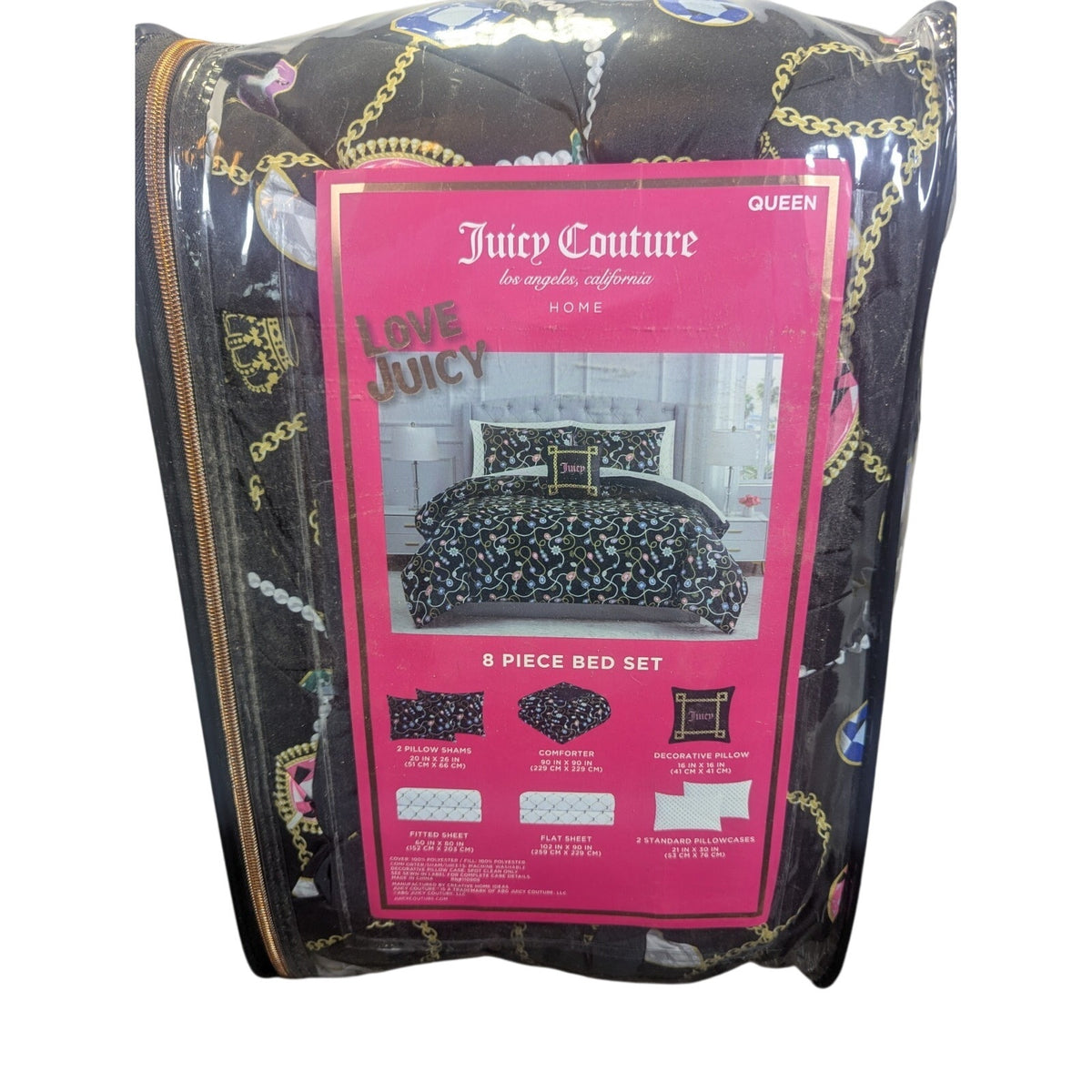 Juicy Couture Jewelery Gems Crowns QUEEN Bed Set Comforter, Shams, Sheets,Pillow