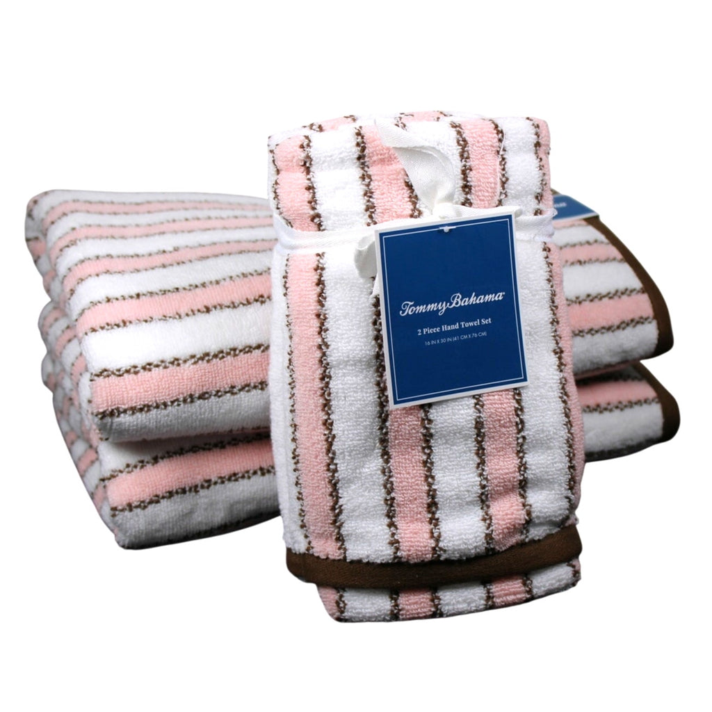 Tommy Bahama 4pc Ticking Stripe Pink/Brown Bath & Hand Towel Set