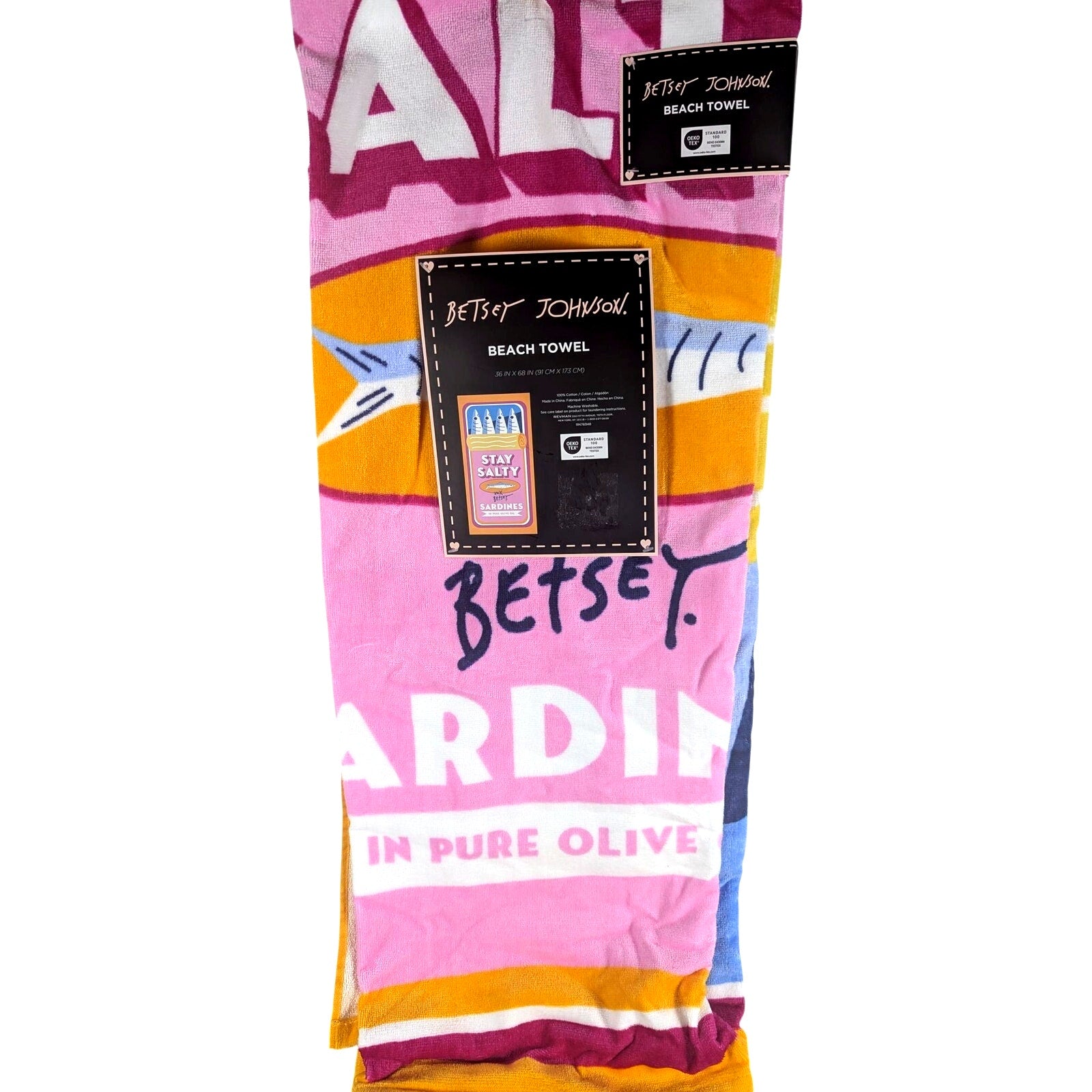 Betsey Johnson Beach Towel 36"x68" Stay Salty, 100% Cotton