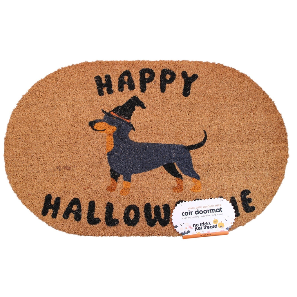 "Happy Halloweenie" dog Coir Doormat, 20x32in, Non-Slip Halloween - NEW