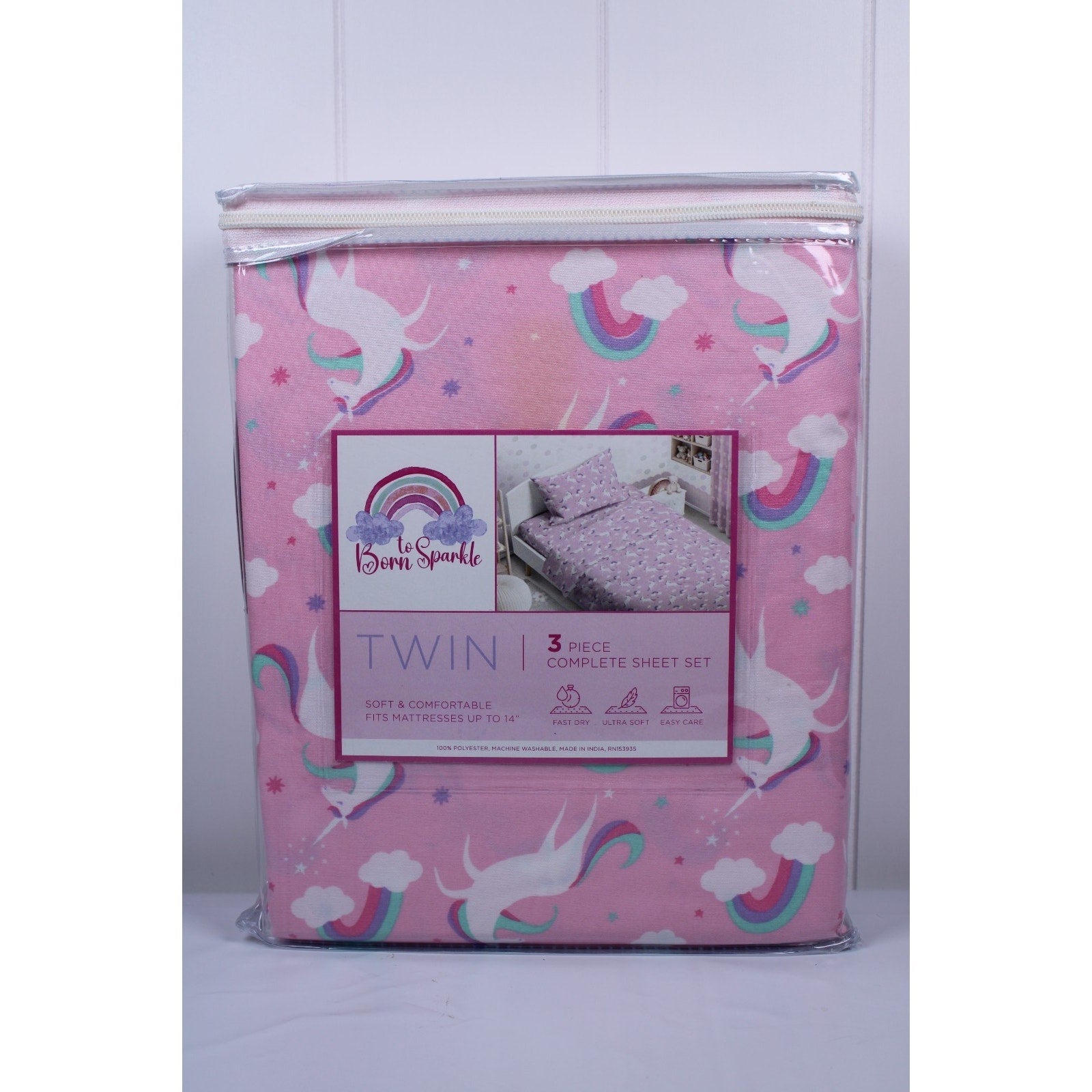 Twin Unicorn & Rainbows Sheet Set 3-Piece Complete set, Ultra Soft , Kids