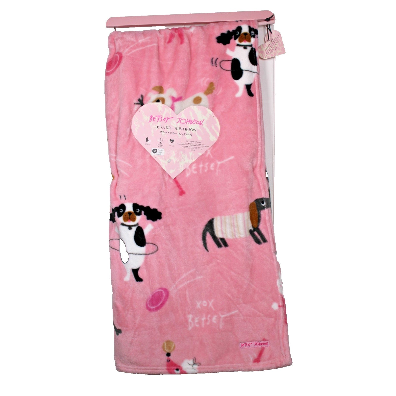 Betsey Johnson Plush Dog Theme ULTRA soft plush Throw Blanket.