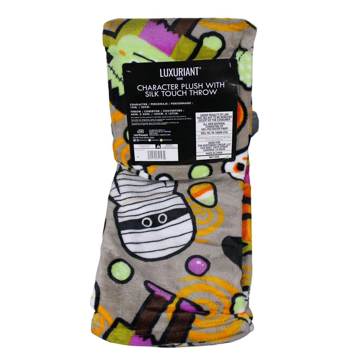 Frankenstein Character Plush Toy & 40" x 50 " Silk Touch Throw Set - New