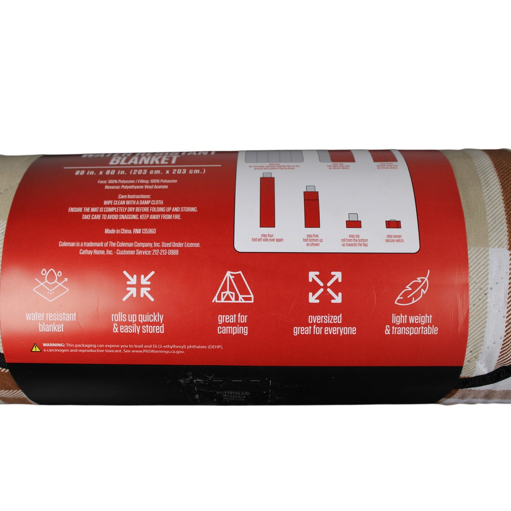 COLEMAN Water Resistant Brown, Tan OUTDOOR BLANKET CAMPING PICNIC BEACH 80 X 80