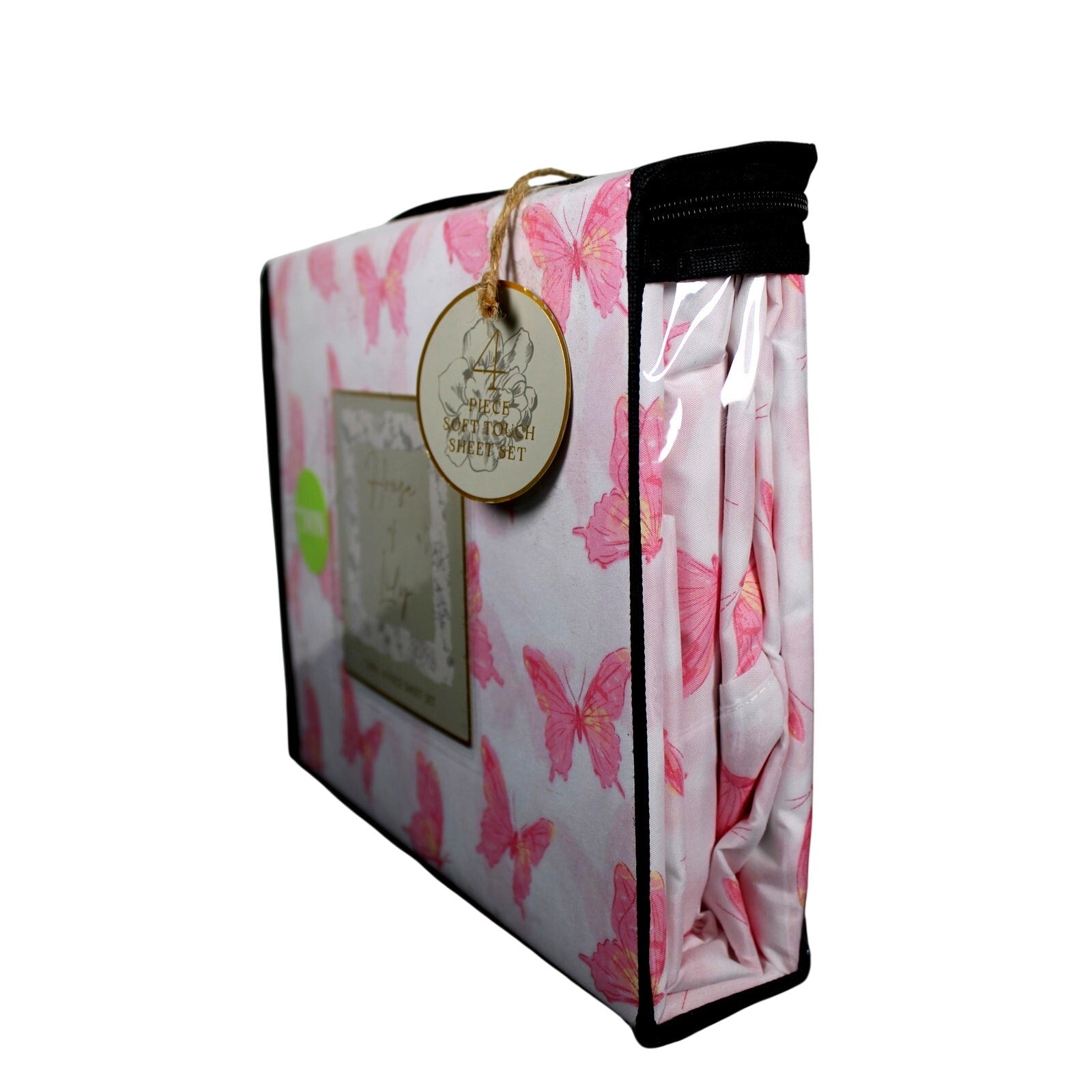 House Of Lily ~ Twin 4 Pc. Sheet Set - With Pink Butterflies 100% Polyester
