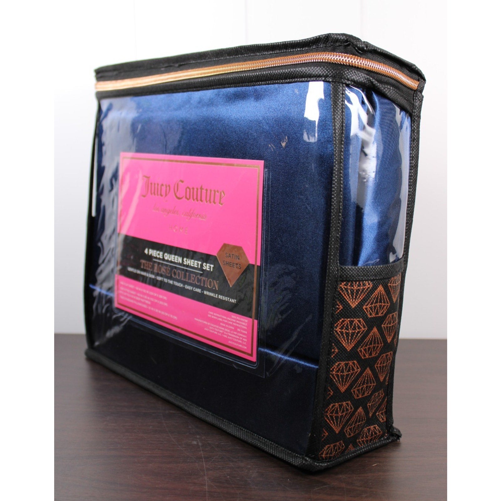 Juicy Couture Royal Blue Satin 4pc QUEEN Sheet Set Easy Care Soft Sleek Smooth