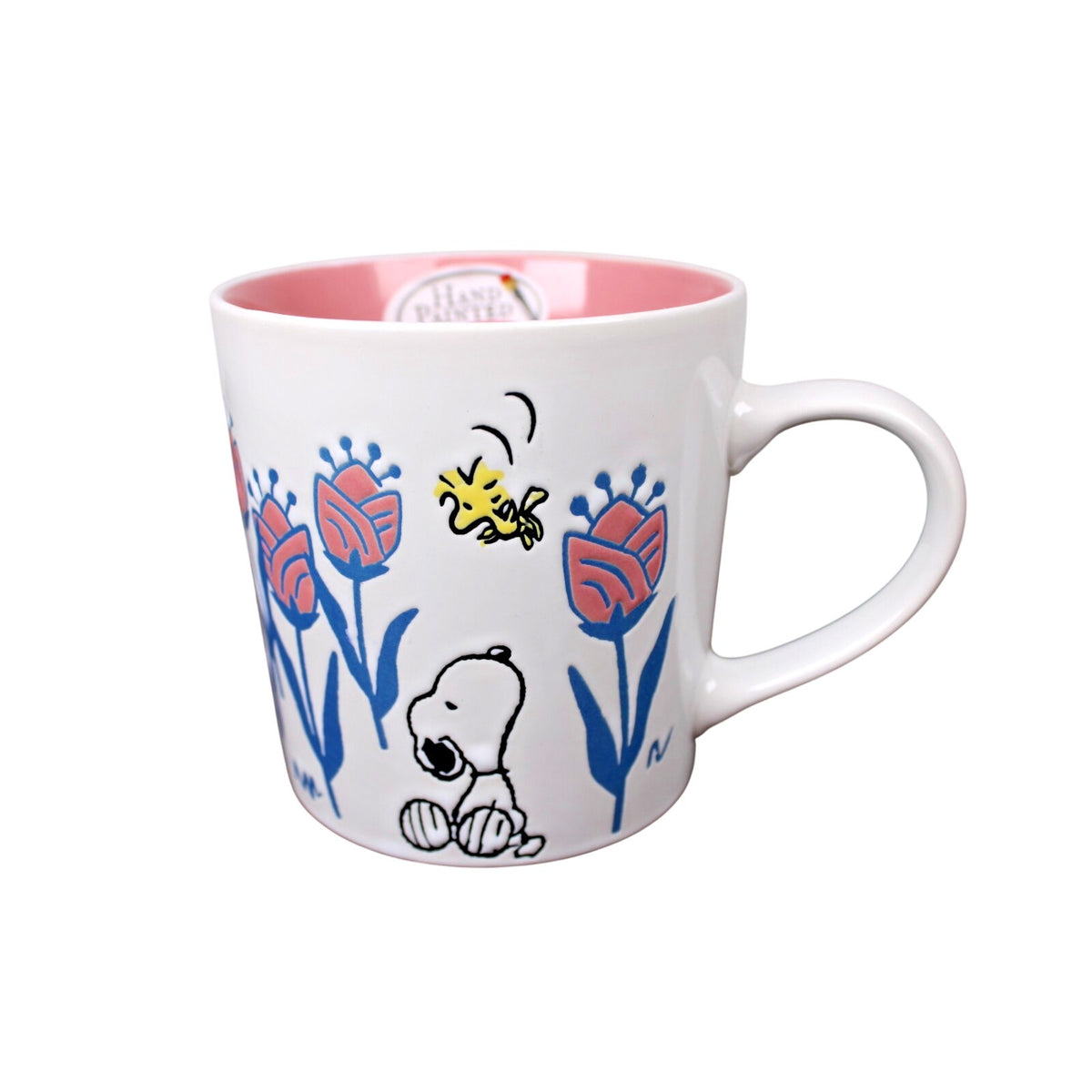 Peanuts Snoopy & Woodstock Floral White & Pink, 20 oz. Coffee Mug New