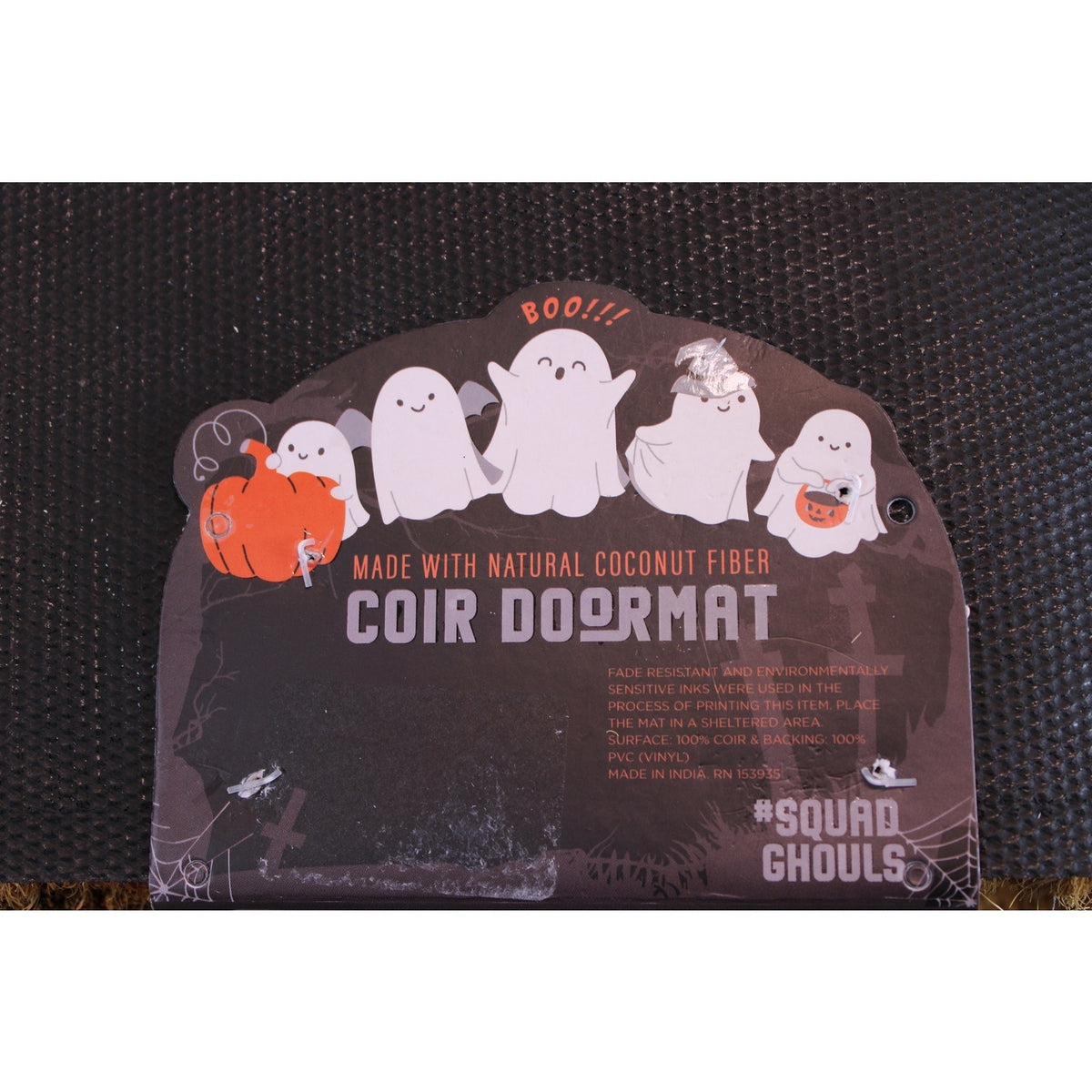 BOO Halloween Spooky Ghost, Pumpkin, Webs, Coir Doormat 18x30in Non-Slip - NEW