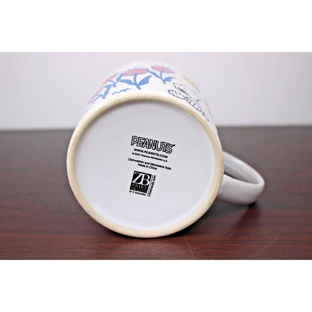 Peanuts Snoopy & Woodstock Floral White & Pink, 20 oz. Coffee Mug New