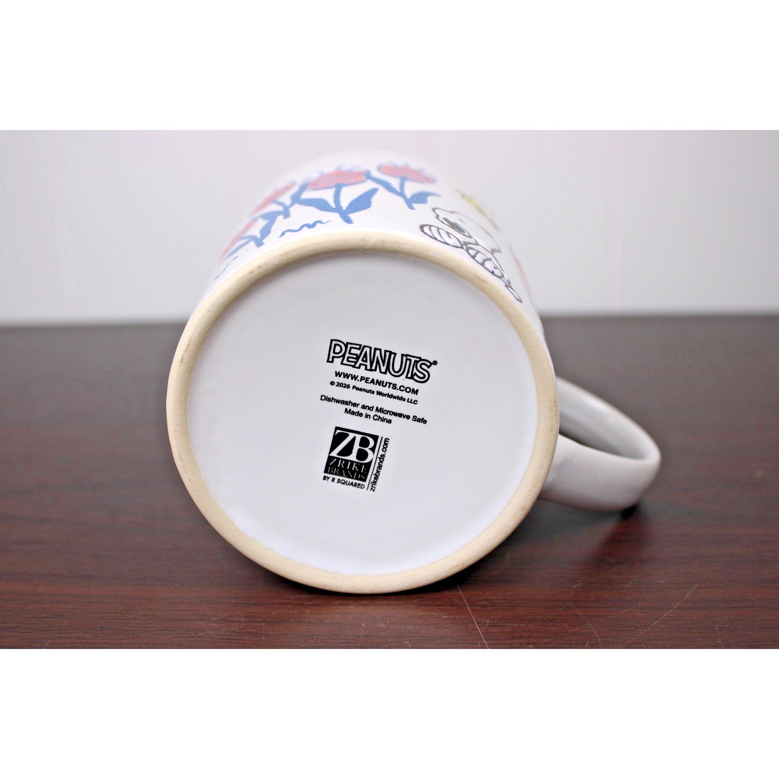 Peanuts Snoopy & Woodstock Floral White & Pink, 20 oz. Coffee Mug New