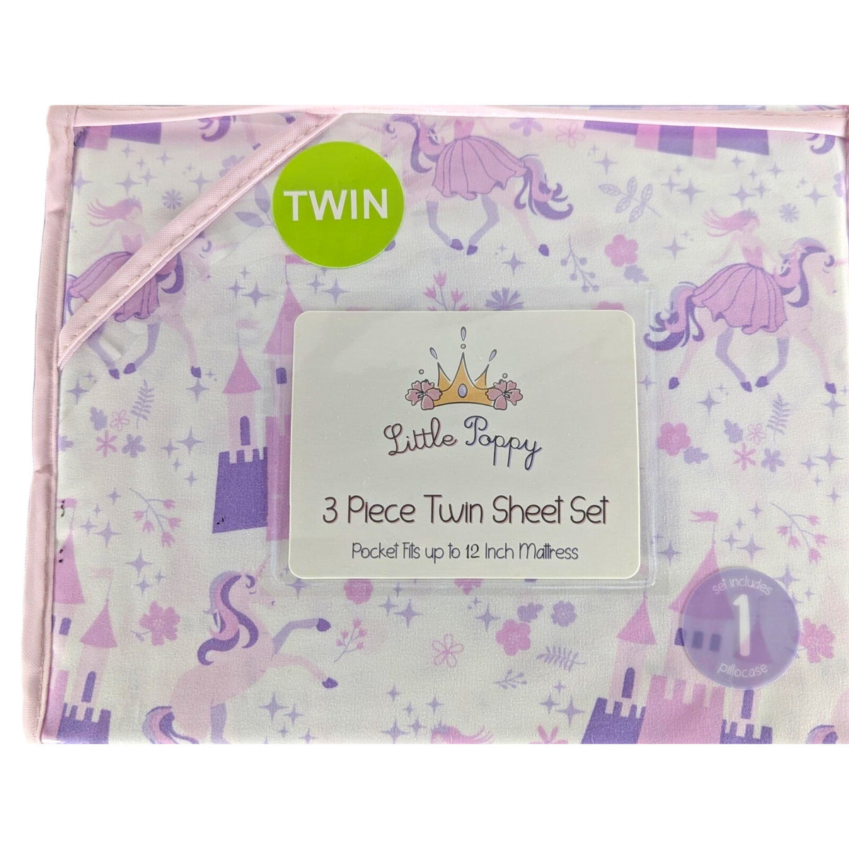 Little Poppy- Castles, Unicorns, Princes, 3-pc TWIN Sheet Set - New
