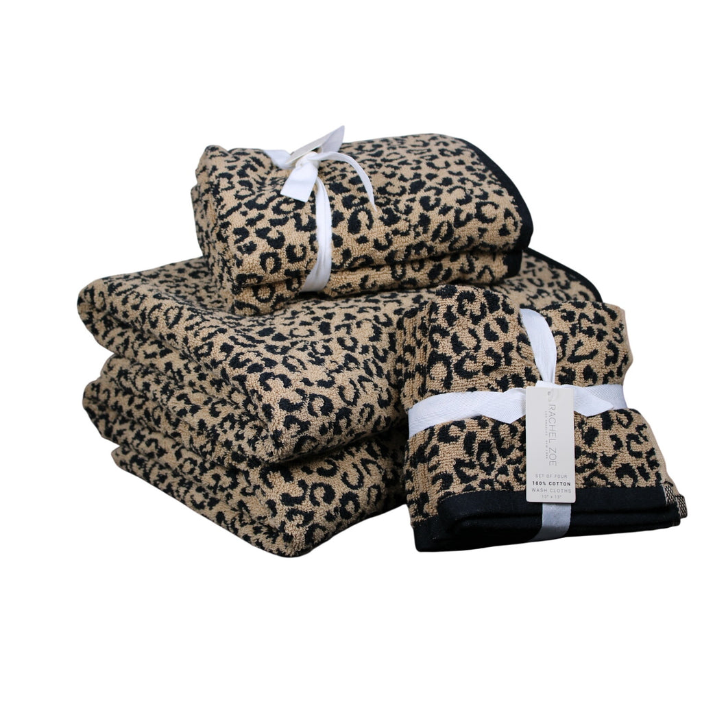 Rachel Zoe Leopard Cheetah Animal Print Bath Hand Washcloth Towel Set 8 Pc - NEW