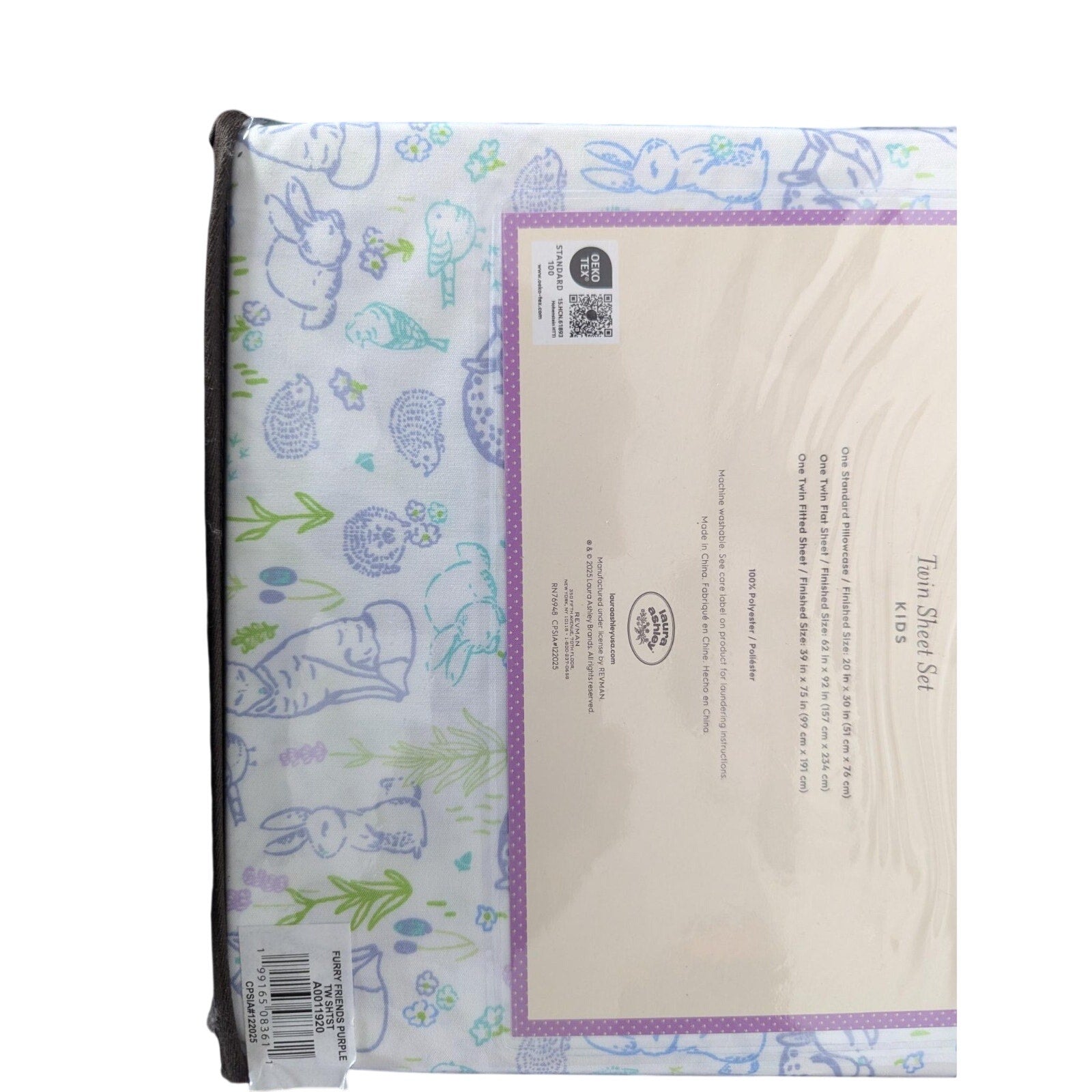Laura Ashley Spring Animal Flowers Furry Friends 3-pc TWIN Sheet Set - New