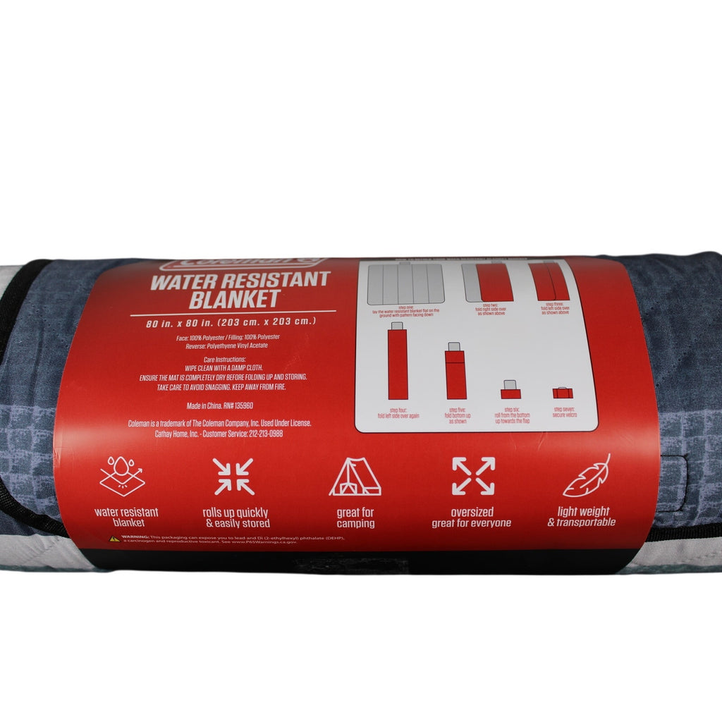 COLEMAN Water Resistant Gray, Blue OUTDOOR BLANKET CAMPING PICNIC BEACH 80 X 80