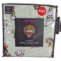 Ed Hardy 6-pc King Sheet Set w/4 Pillowcases, Skulls, Snake, Bird, Tiger- Green