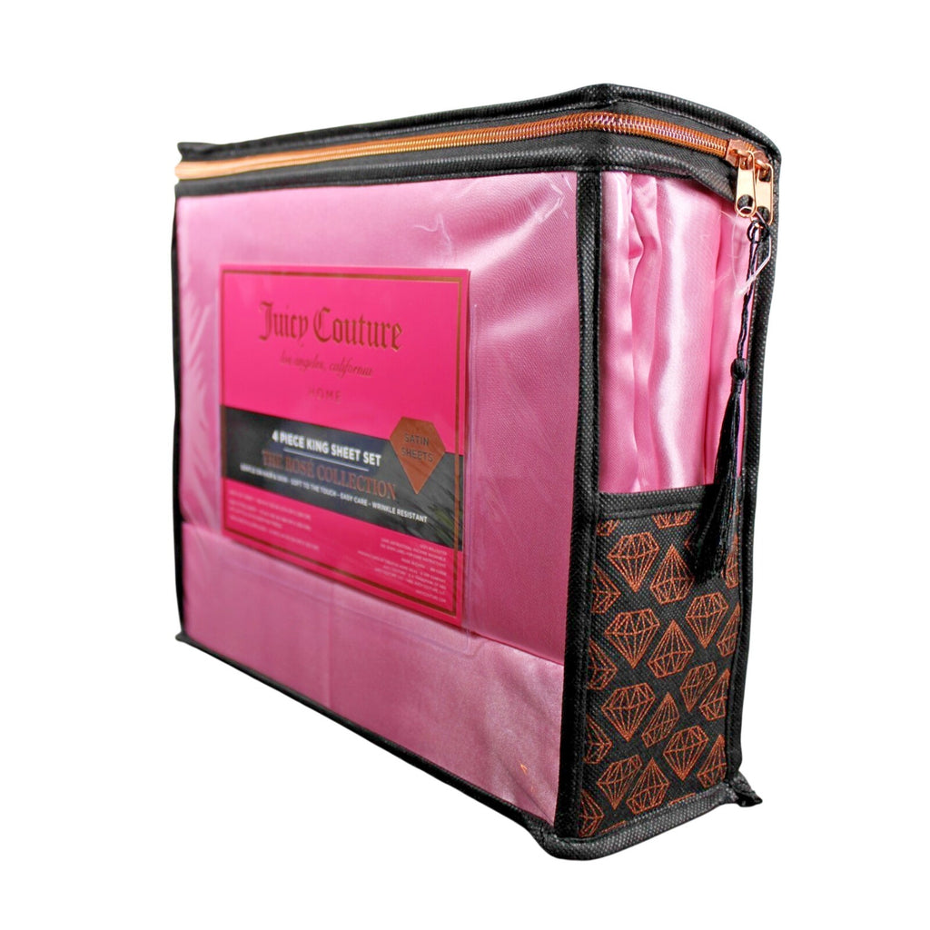 Juicy Couture Juicy Pink Satin 4pc KING Sheet Set Easy Care Soft Sleek Smooth