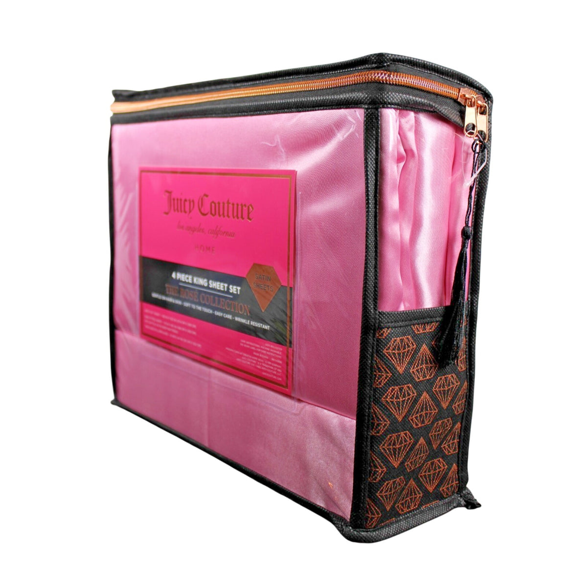 Juicy Couture Juicy Pink Satin 4pc KING Sheet Set Easy Care Soft Sleek Smooth