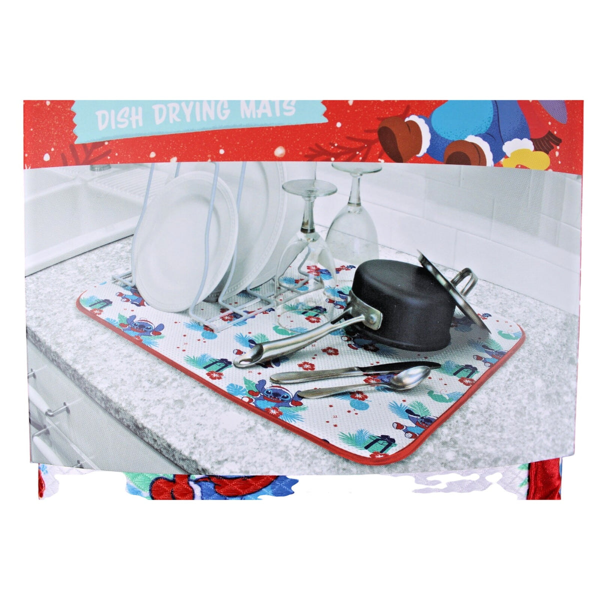 Disney Santa Hat Stitch Hawaiian Aloha Christmas Dish Drying Mat 16”x18”