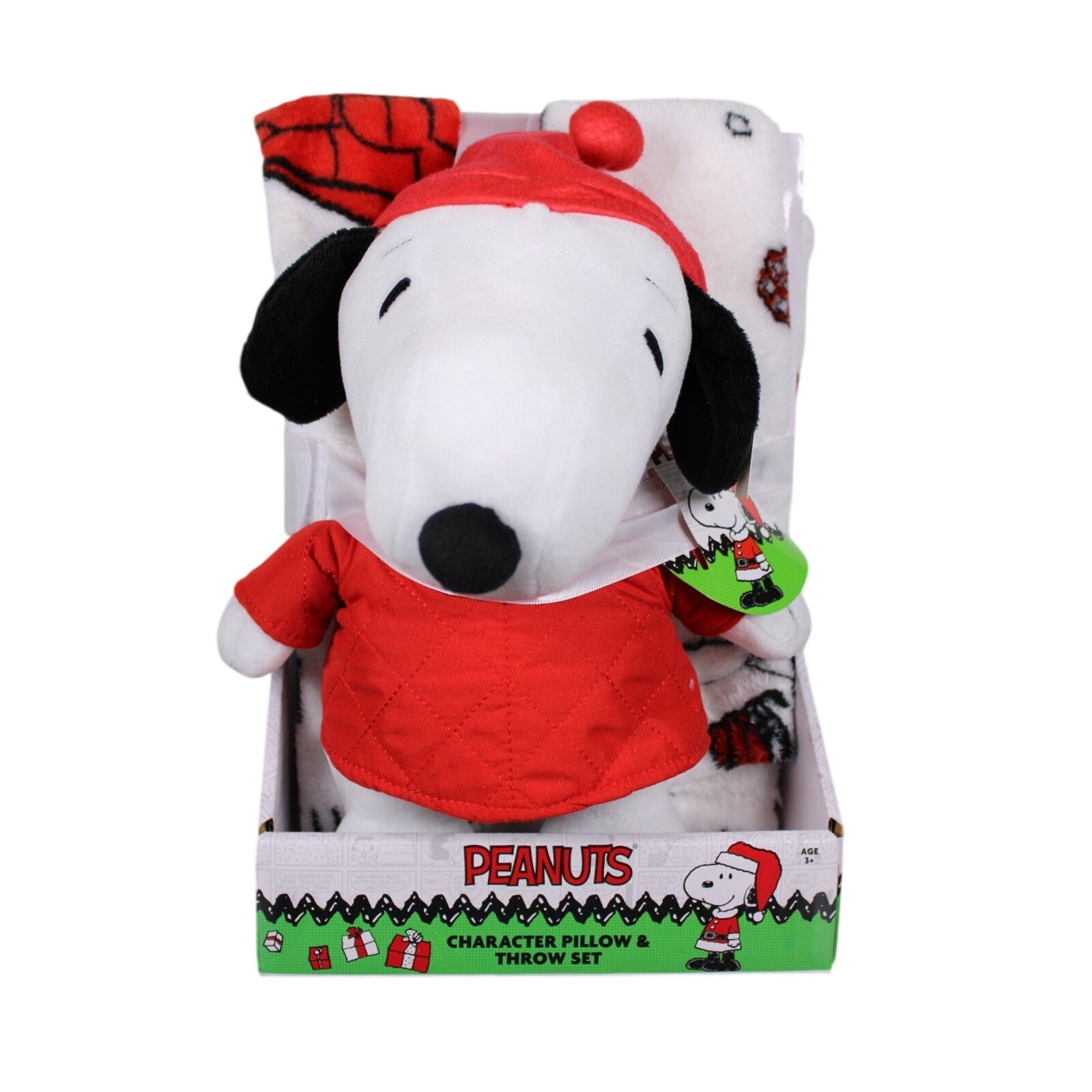 Peanuts Plush Pillow & Throw Set Snoopy in PJ's & Red Puffer Jacket 40x50Blanket