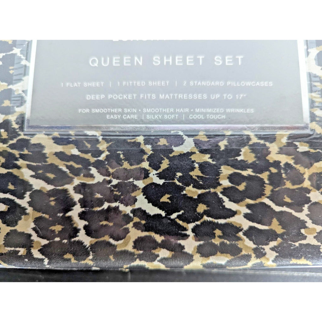 Nicole Miller Studio Luxury Satin Queen Sheet Set 4 Pc Leopard Cheetah - New