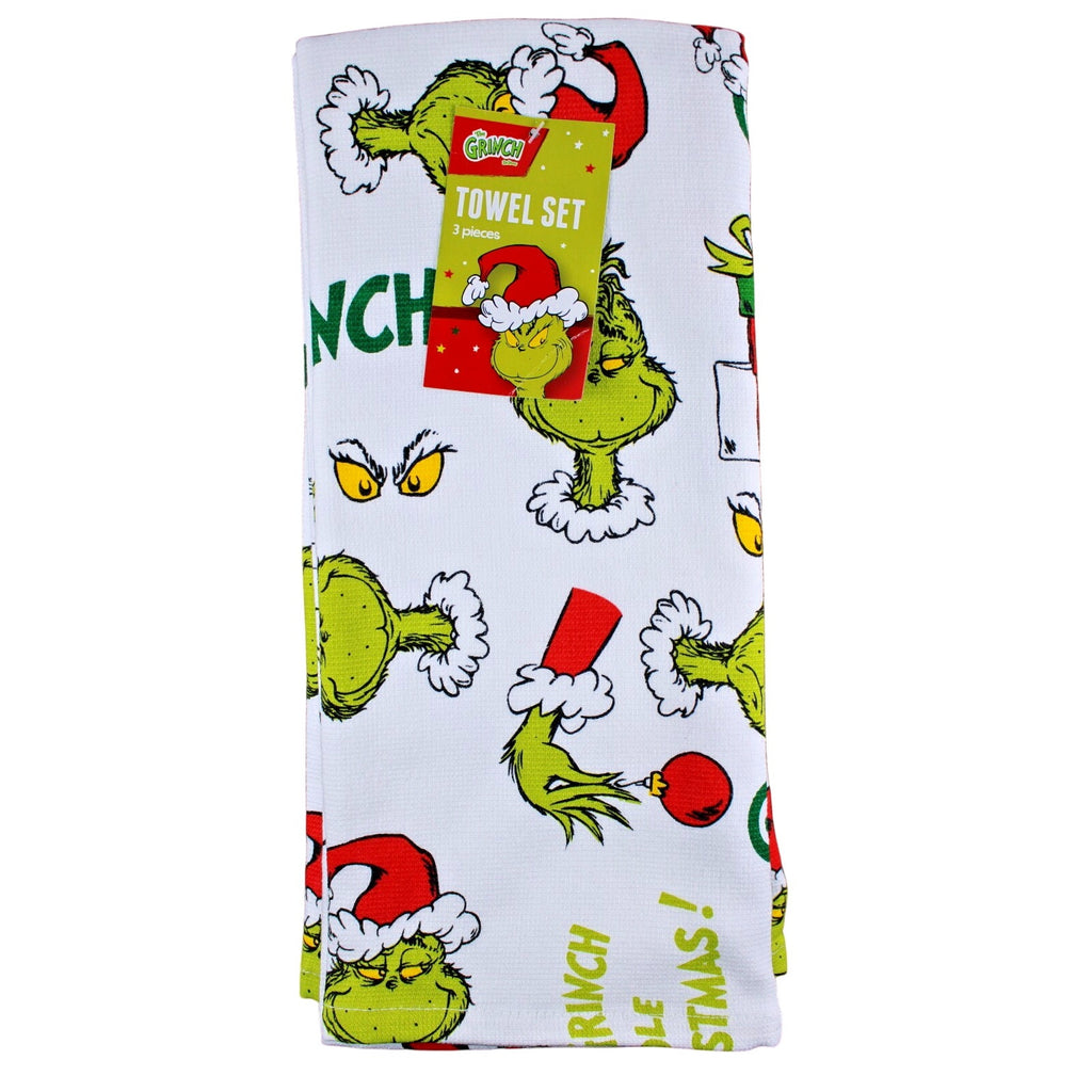 Set Of 3 Dr. Seuss How The Grinch Stole Christmas Kitchen Towels