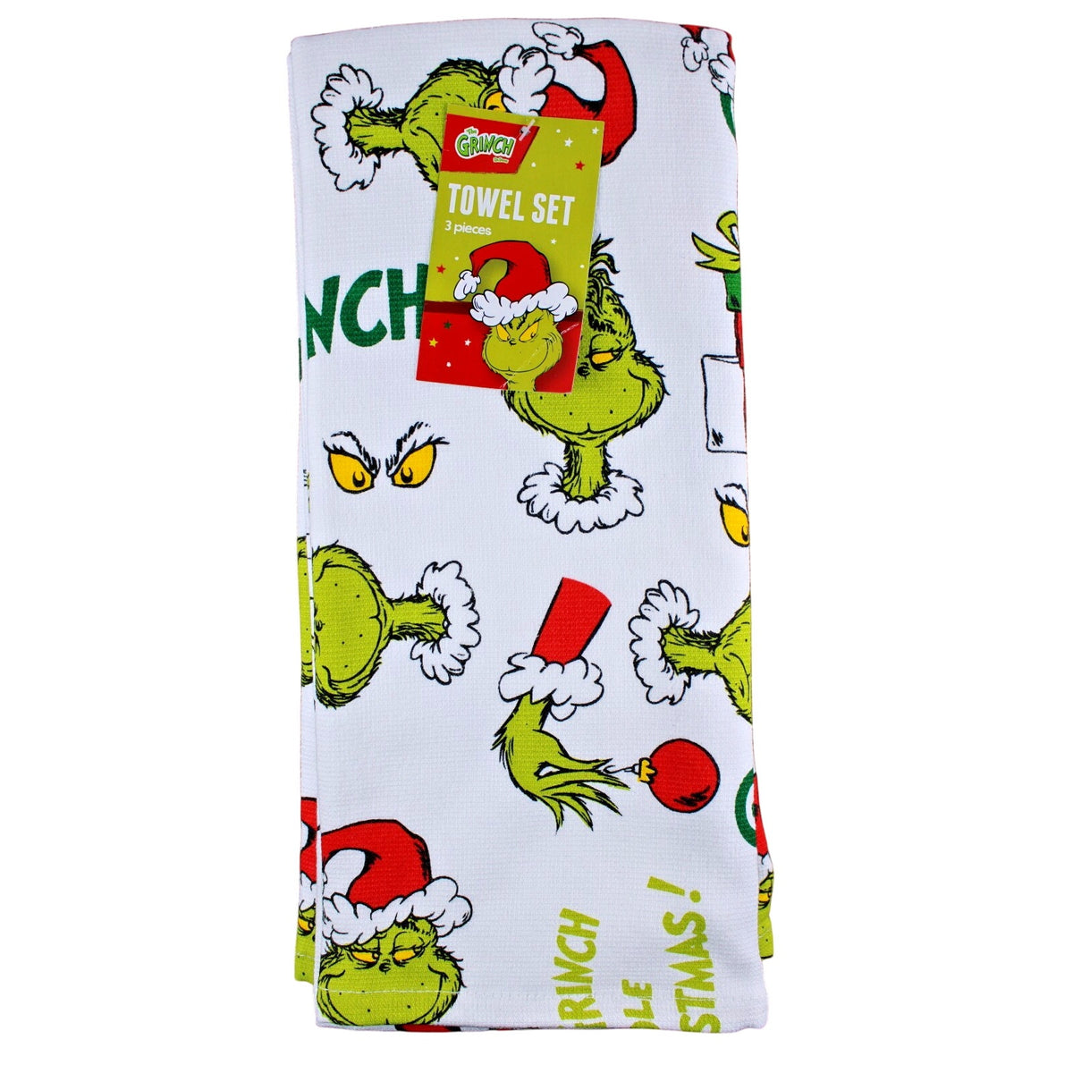 Set Of 3 Dr. Seuss How The Grinch Stole Christmas Kitchen Towels