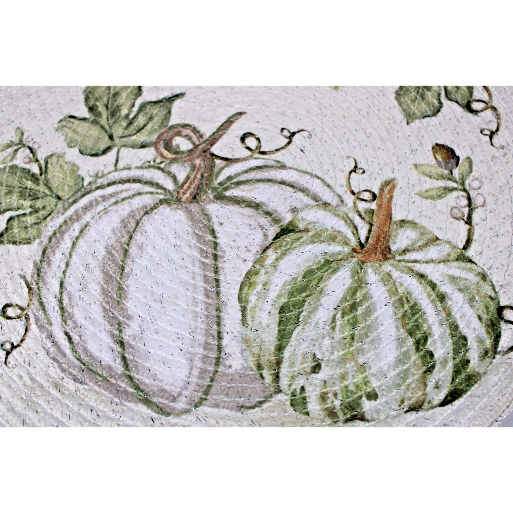 Pumpkins Thanksgiving Fall Harvest Braided Fabric Round Placemats Set of 4 -15"