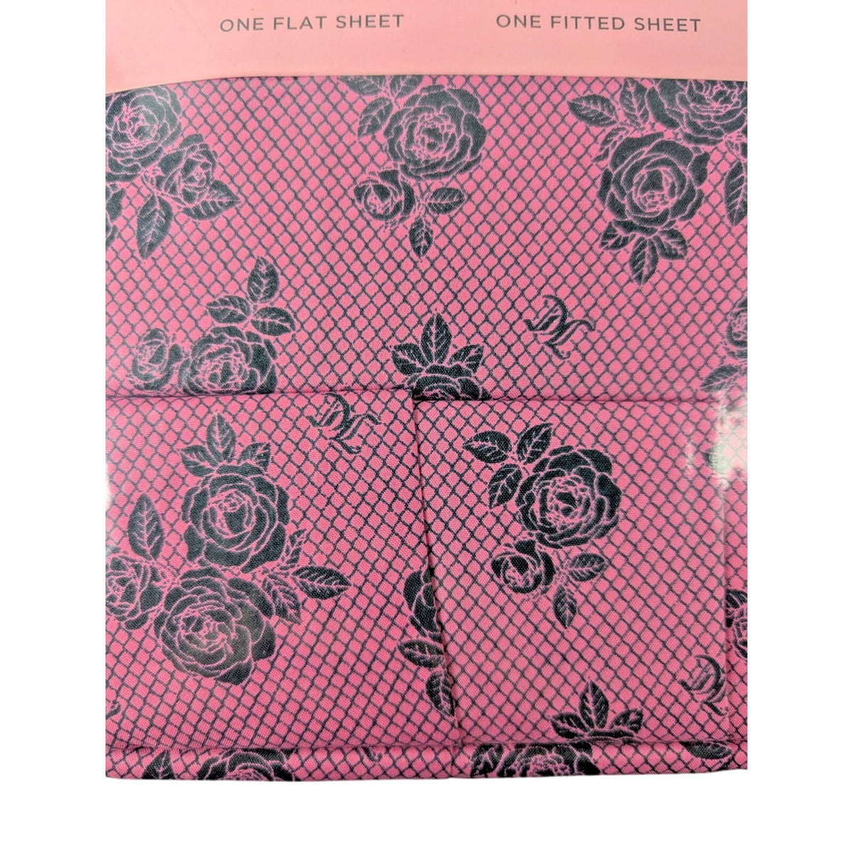 Juicy Couture Queen Size 6 pc Black Rose Fishnet Pink Bedding Sheet Set