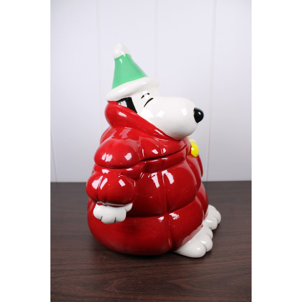 NEW Peanuts Snoopy Red Puffer Jacket Woodstock Cookie Jar Canister Christmas
