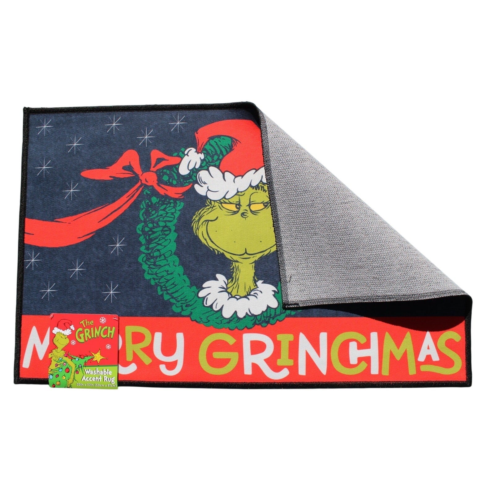Dr. Seuss The Grinch Accent Rug Mat 20”x32” Merry Grinchmas Christmas Wreath NEW