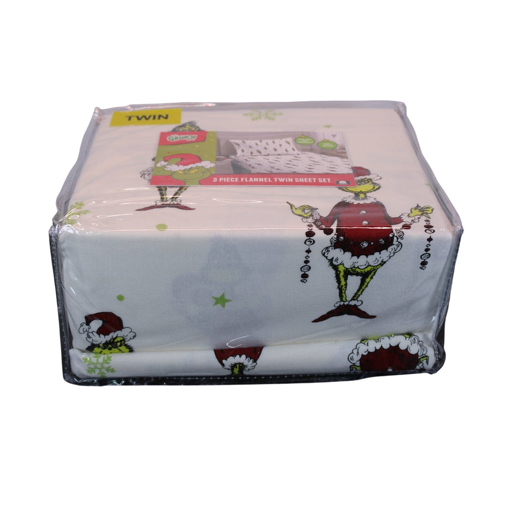 Festive New Dr. Seuss Grinch Twin Cotton Flannel Sheet Set