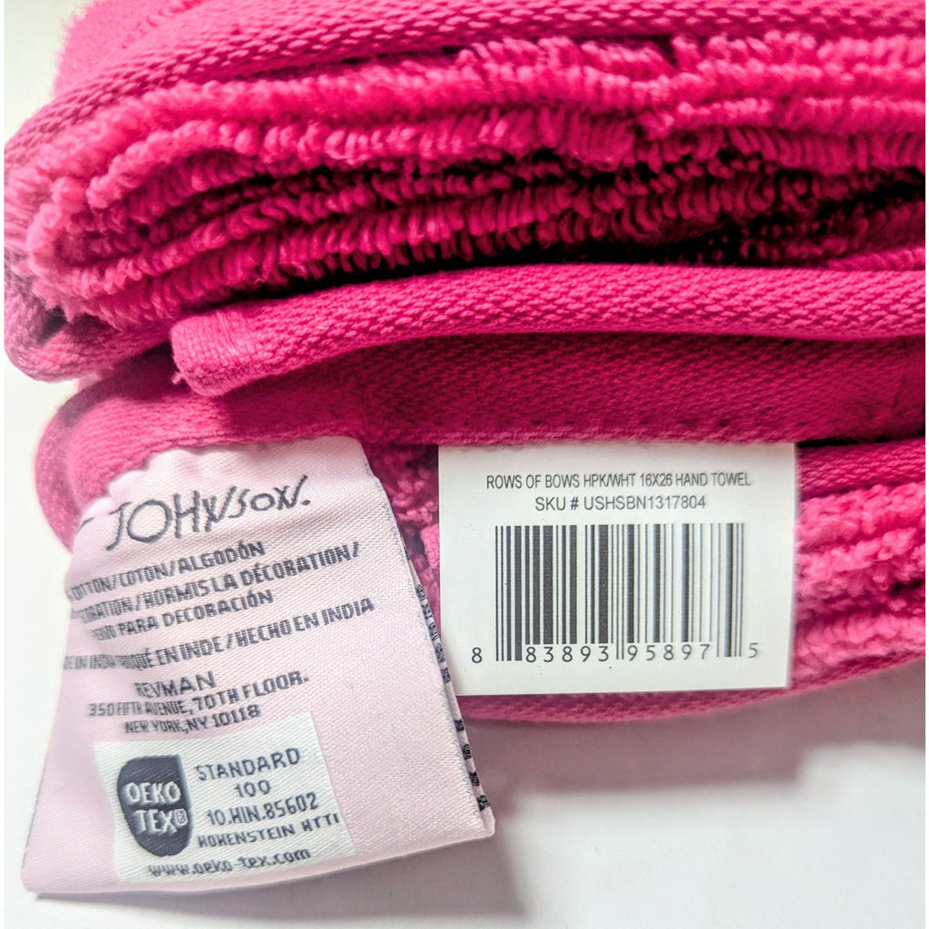 2pc Betsey Johnson Hand Towels 16x26 Hot Pink White Coquette Bow 100% Cotton New