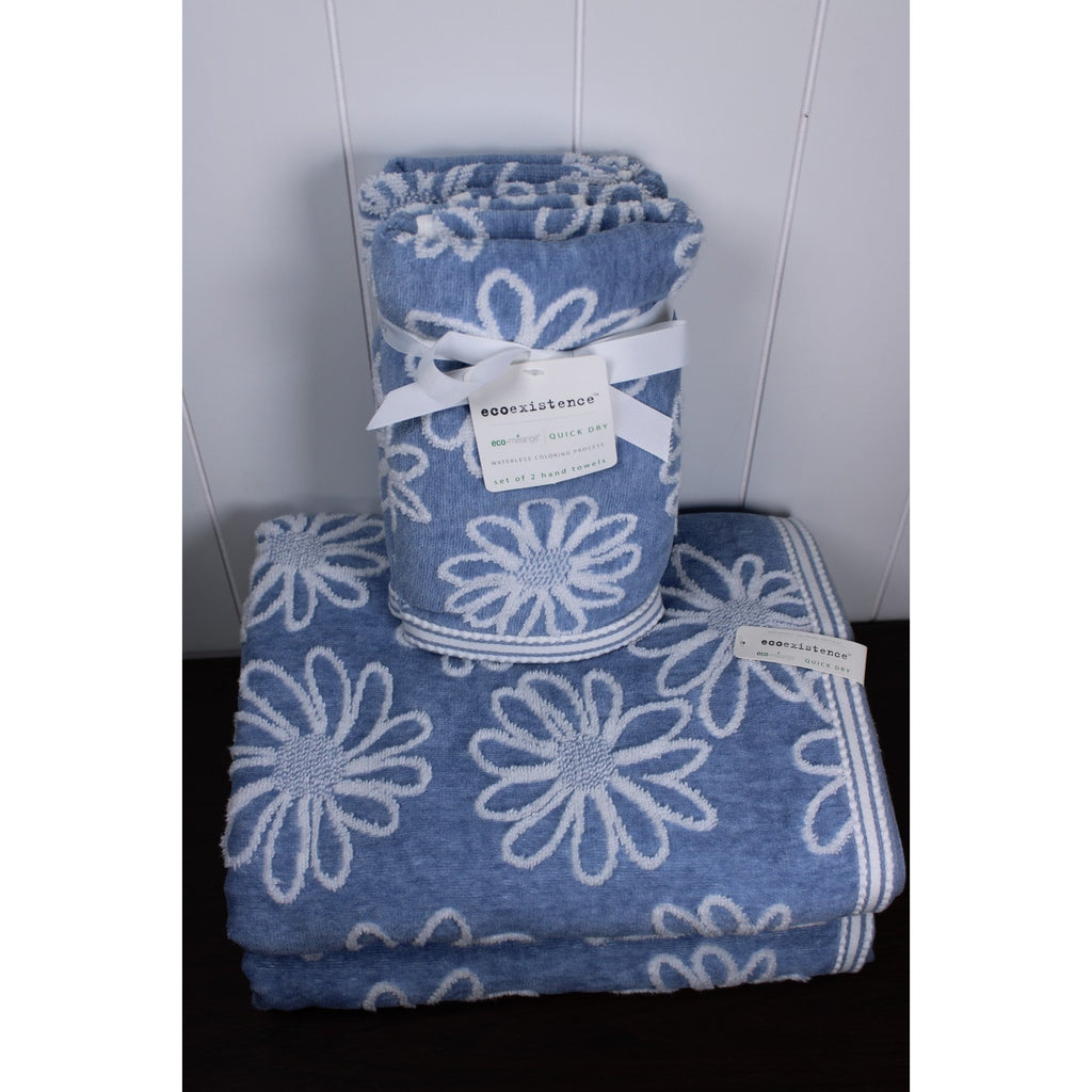 Blue Daisy 4pc. Towel Set - 2 Hand 2 Bath, Ecoexistence-Reversible Quick Dry