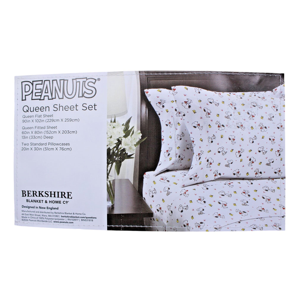 Peanuts Snoopy Queen 4pc Sheet Set By Berkshire Heart Valentines Woodstock NEW