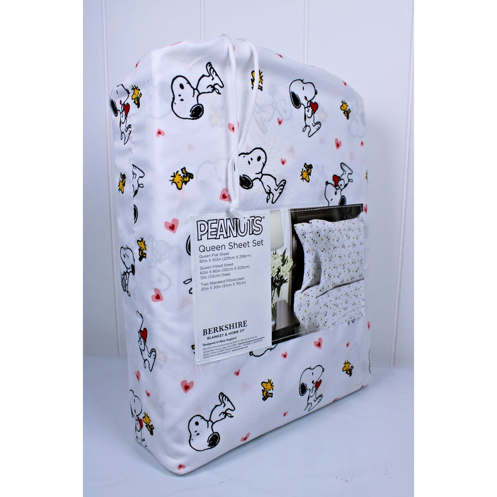 Peanuts Snoopy Queen 4pc Sheet Set By Berkshire Heart Valentines Woodstock NEW