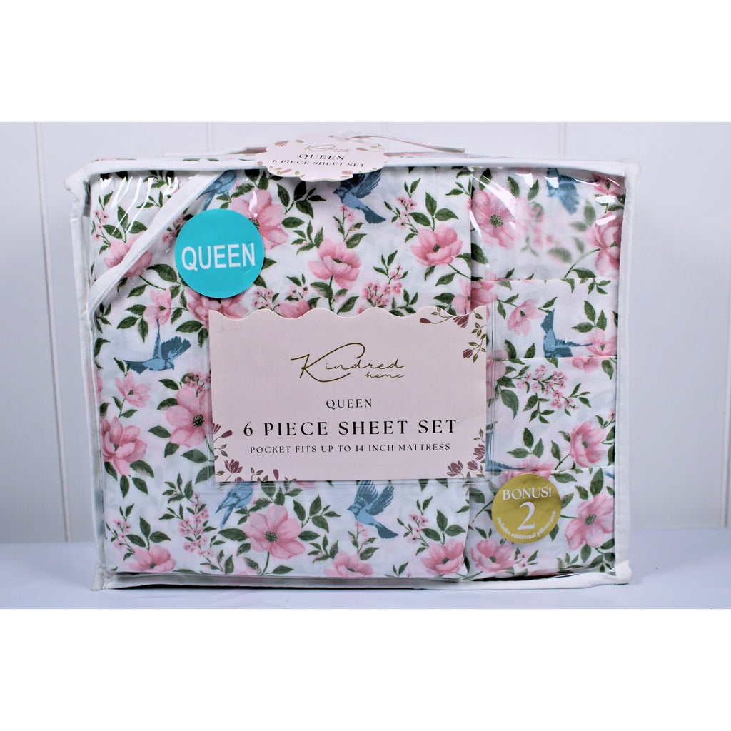 KINDRED HOME 6 pc Floral design Queen Sheet Set 2 EX Pillowcases