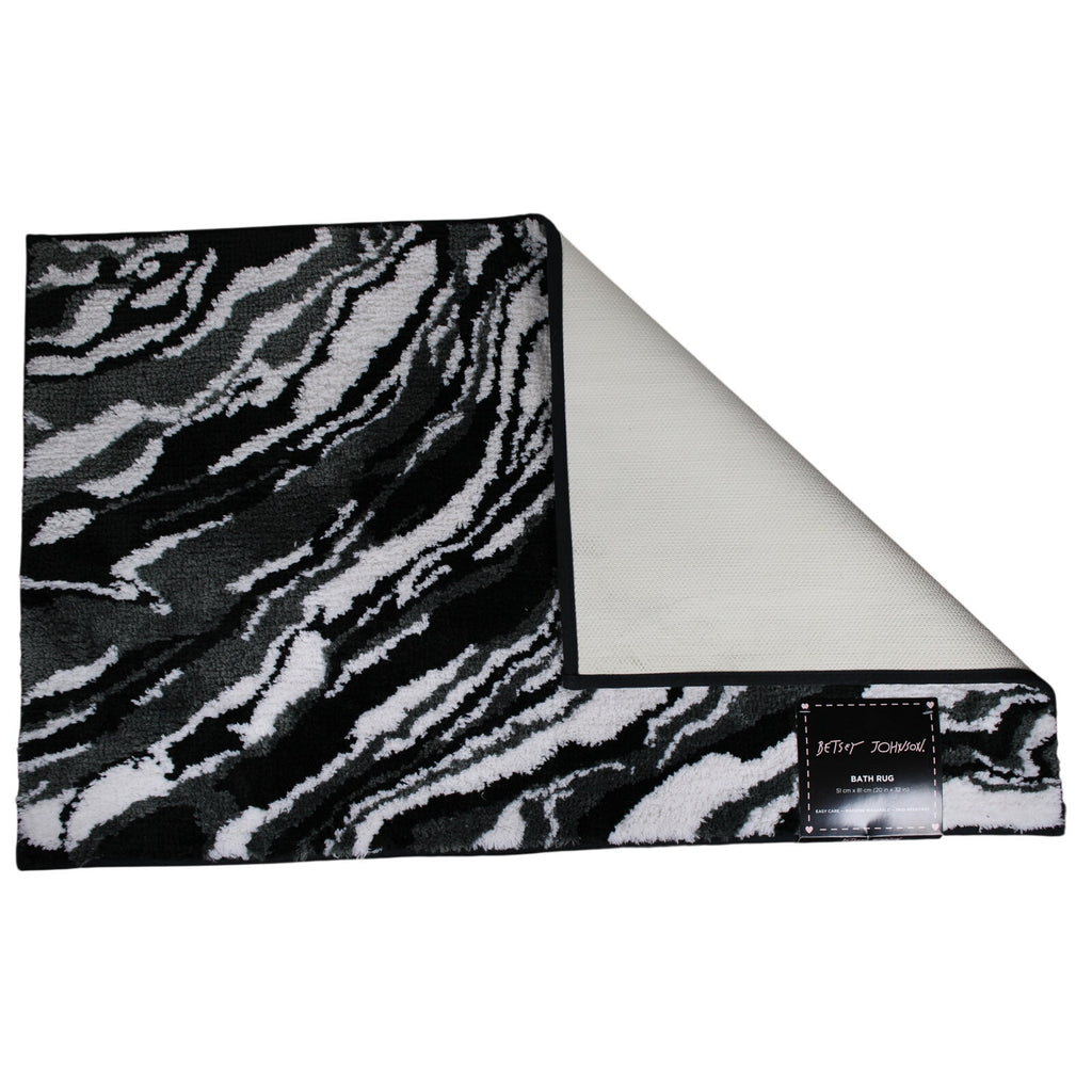 BETSEY JOHNSON - Black, White, Gray MARBLE Design Bath Floor Rug 20X32"