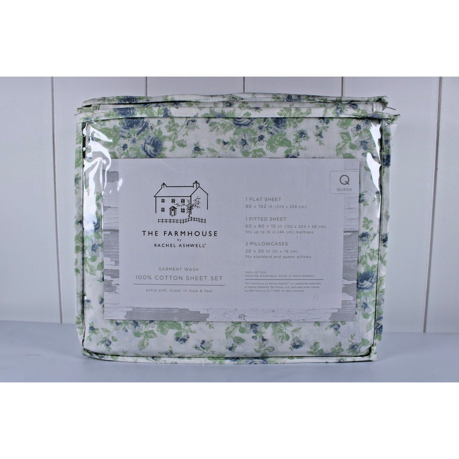 The Farmhouse Rachel Ashwell Blue Floral Queen Sheet Set Blue Green