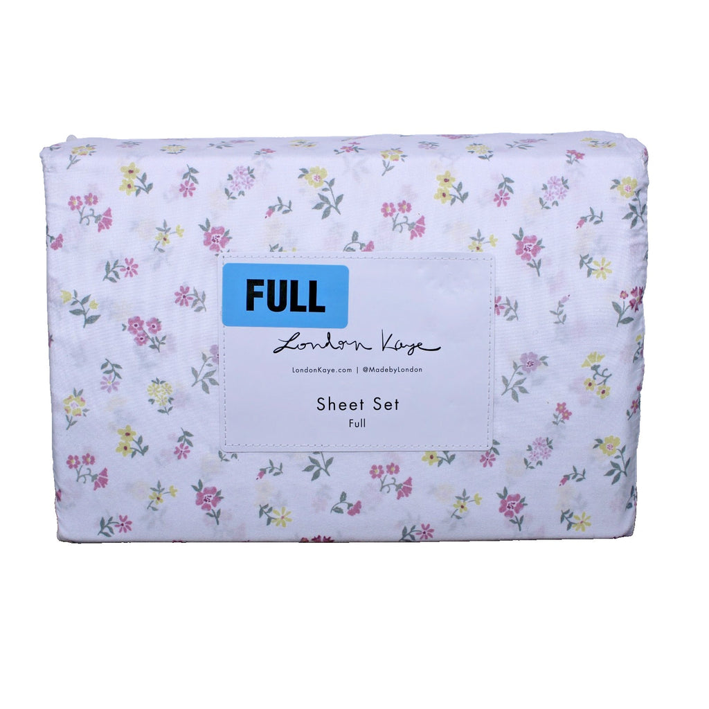 London Kaye Pink & Yellow Flower Garden Soft Brushed Full Sheet Set NEW