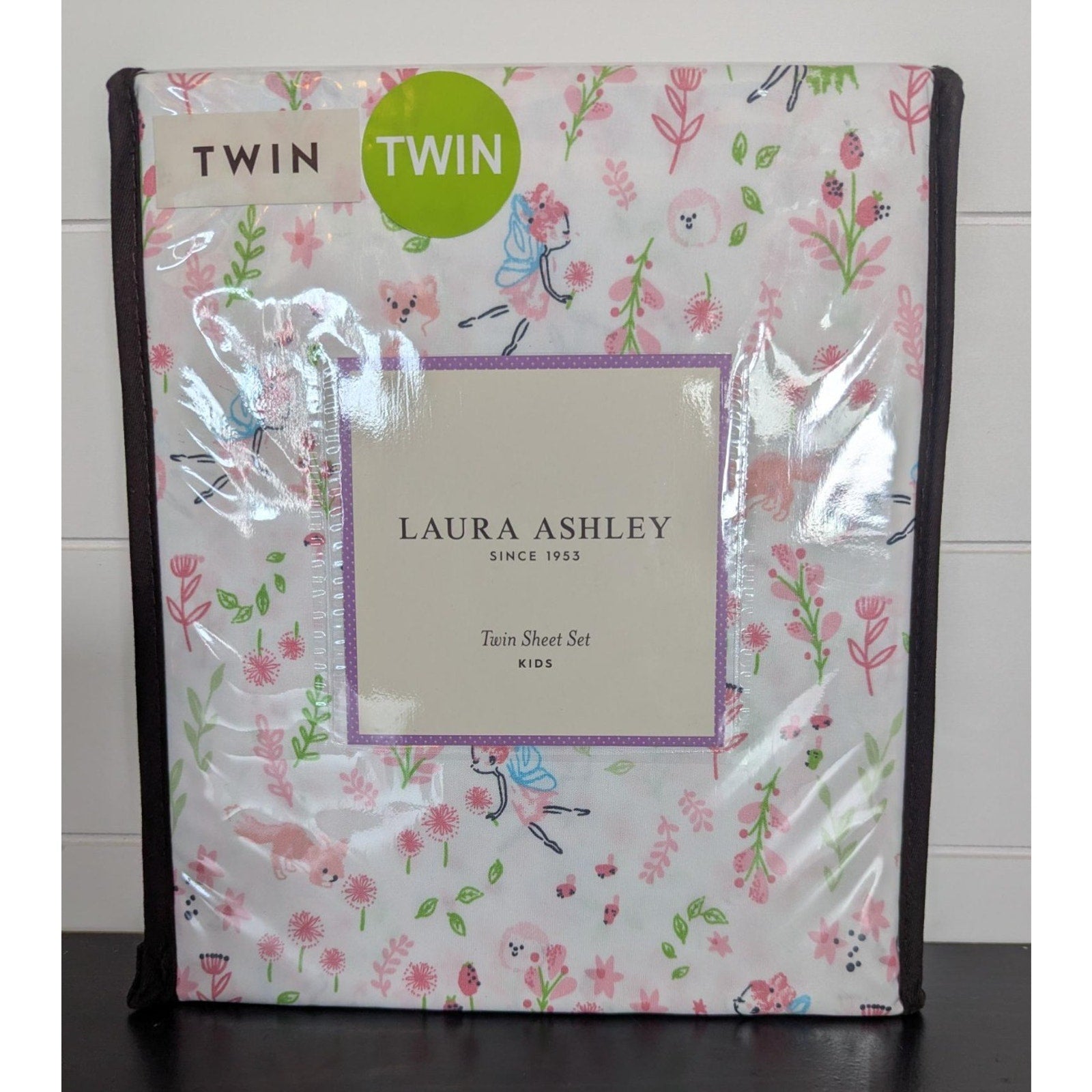 LAURA ASHLEY Spring Animal Flowers "Fairy Pink” 3- pc TWIN Sheet Set