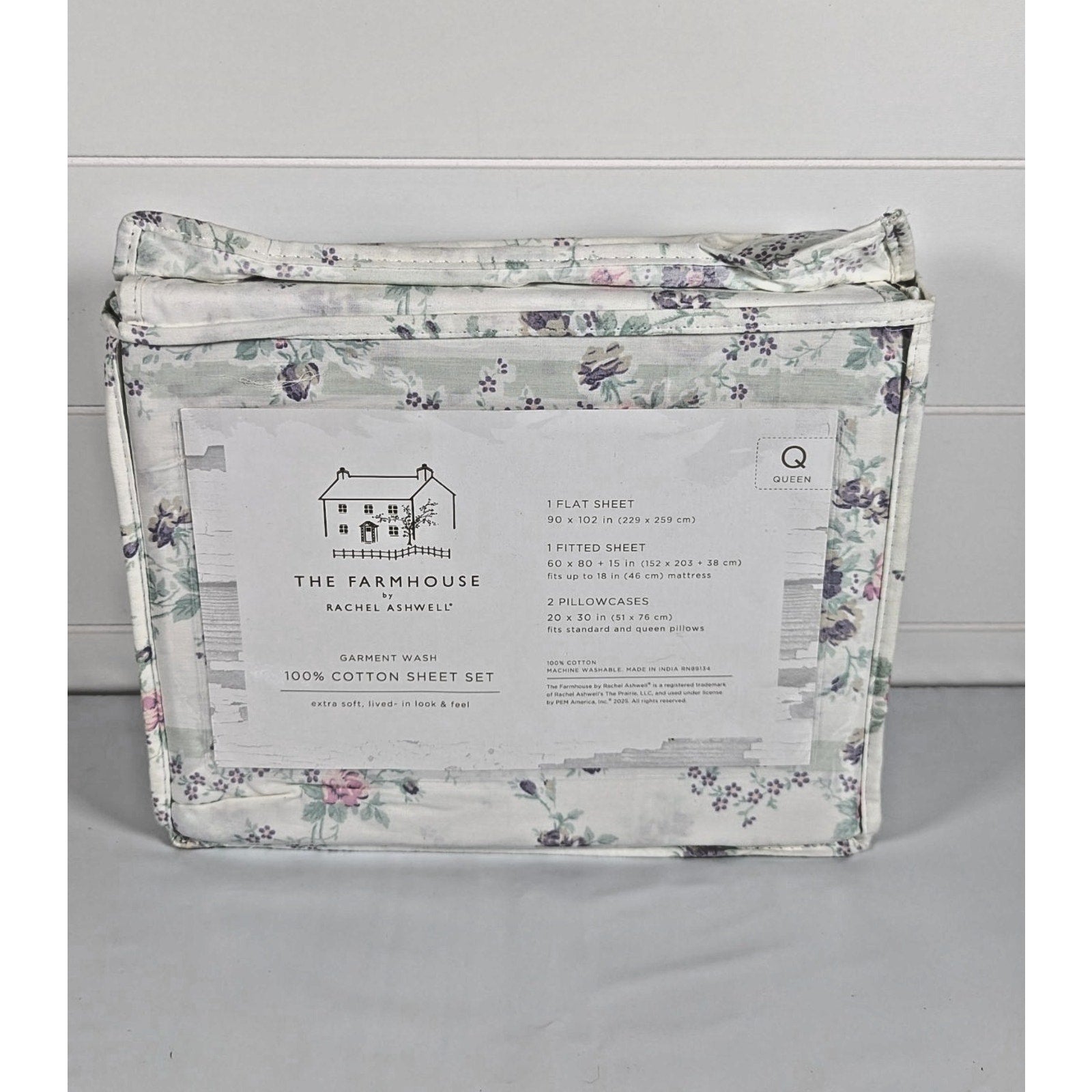 The Farmhouse Rachel Ashwell Purple, Pink, Green Floral Queen Sheet Set, NEW