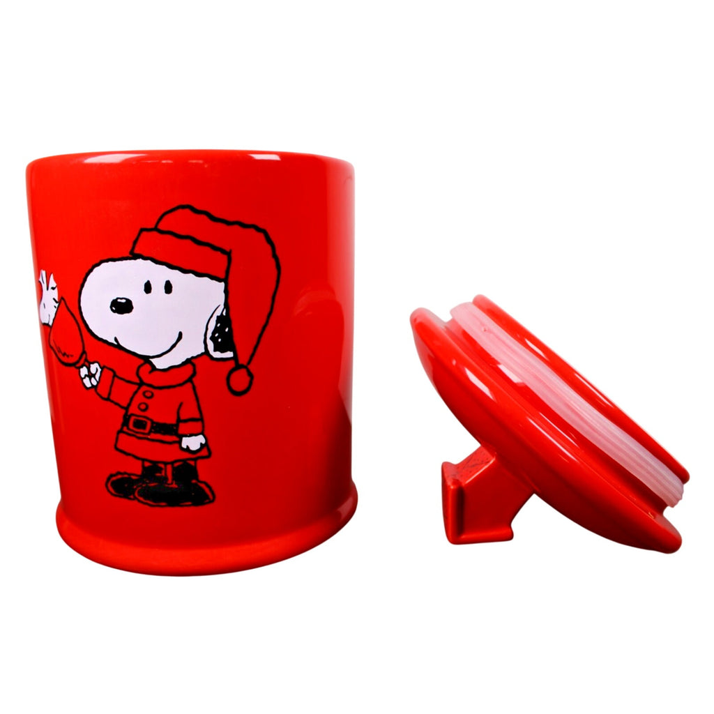 Bell Ringing Santa Snoopy Christmas Cookie Jar / Dog Treat Canister