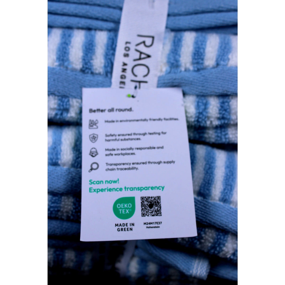 Rachel Zoe Home 6 Piece Bath Towel Set Blue & White Stripes 100% Cotton, New