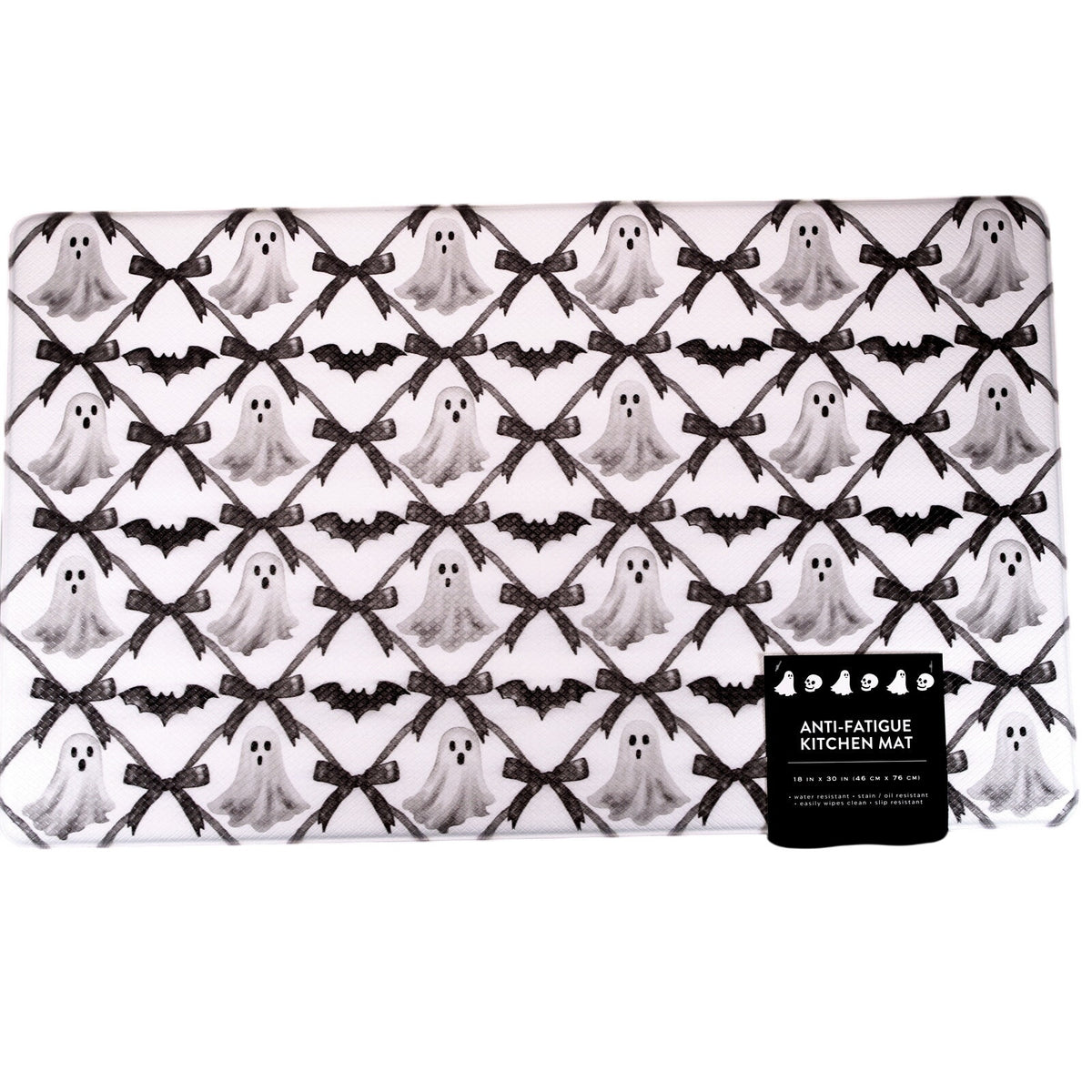 Halloween Kitchen Mat Spooky Ghost Decor with Bows Anti Fatigue 18x30 - NEW