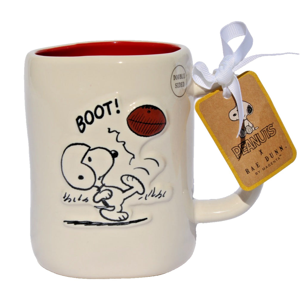 Rae Dunn Peanuts Snoopy & Woodstock Football "FUMBLE" Double Sided Coffee Mug