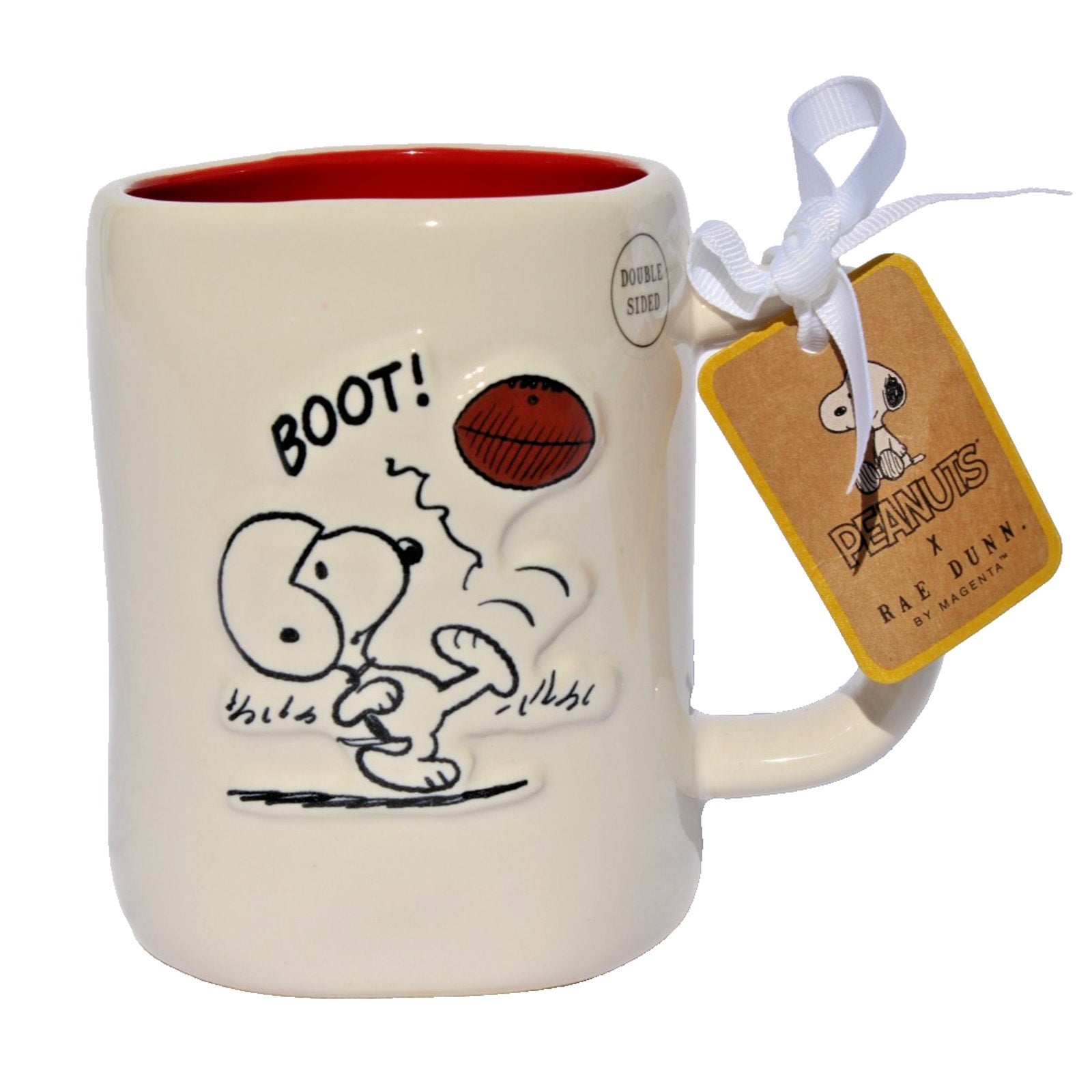 Rae Dunn Peanuts Snoopy & Woodstock Football "FUMBLE" Double Sided Coffee Mug