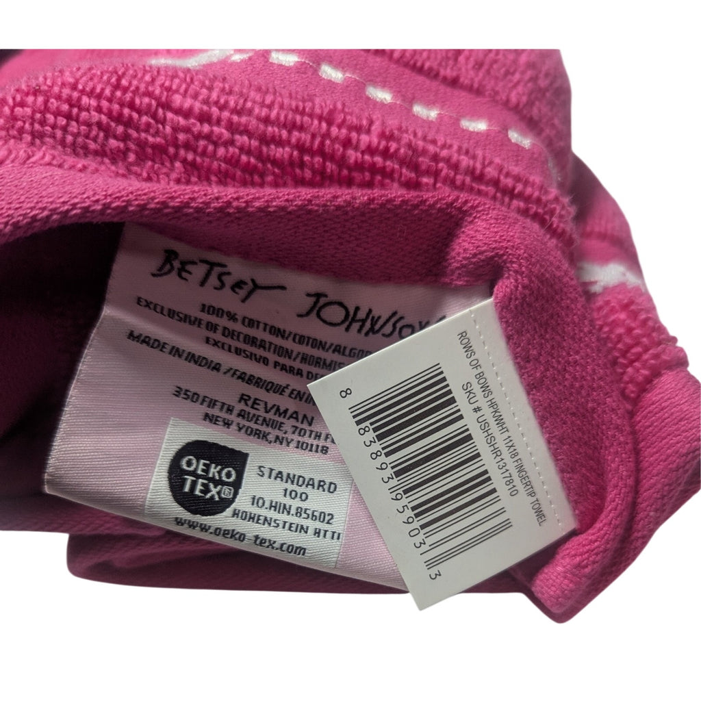 Betsey Johnson 2pc Hand Towels 11"x18" Row of Bows Pink Color 100% Cotton