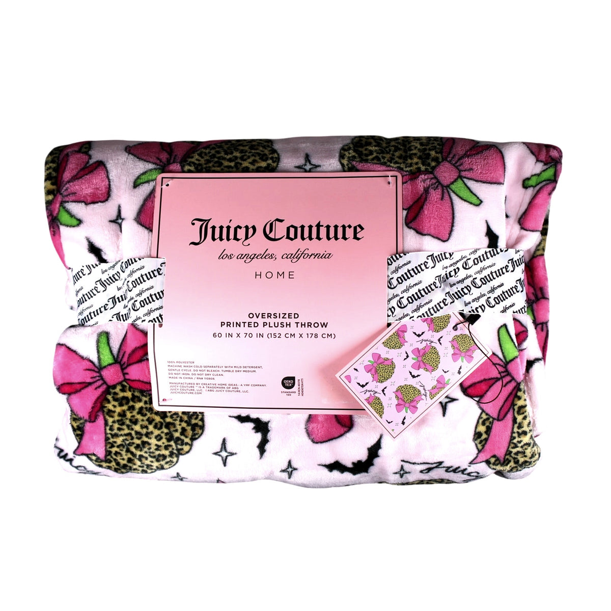 Juicy Couture Leopard Pumpkin Pink Bow Bat Halloween Plush Throw Blanket 60”x70"