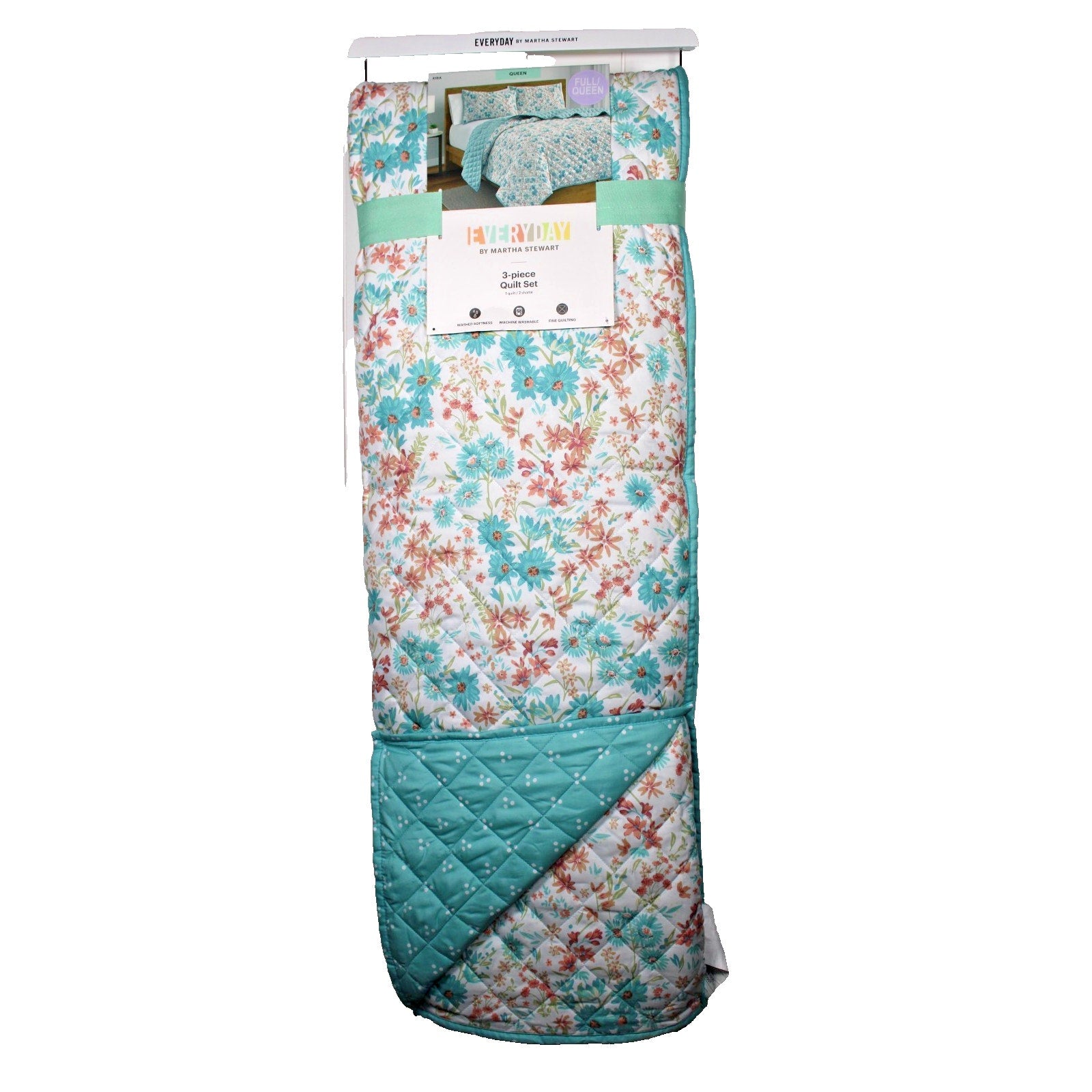 Martha Stewart Queen Quilt Set – 3-Piece Floral Bedding -Soft Quilt & 2 Shams