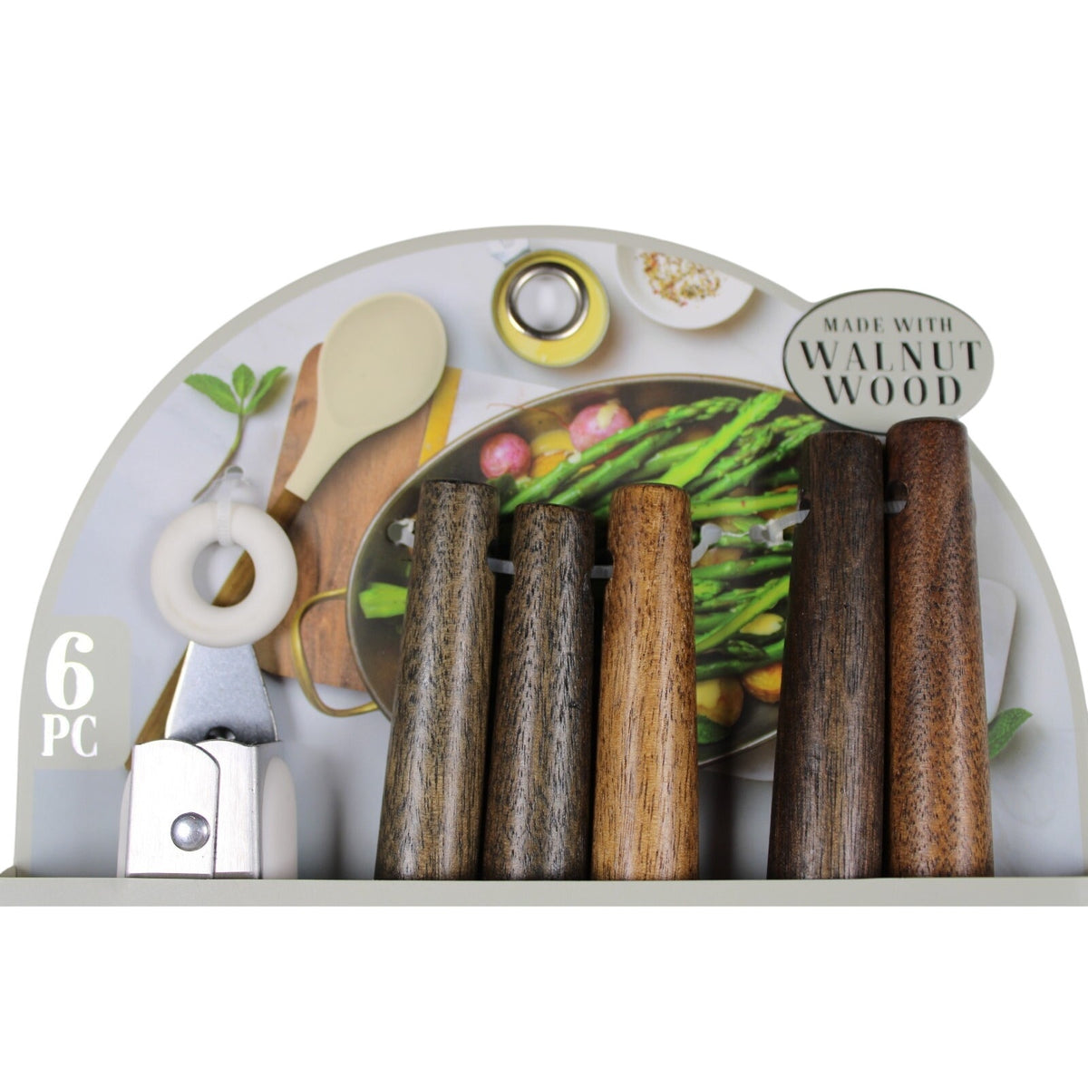 Kitchen Utensil Set of 6. Walnut handles Heat resistant Flexible silicone, Tongs